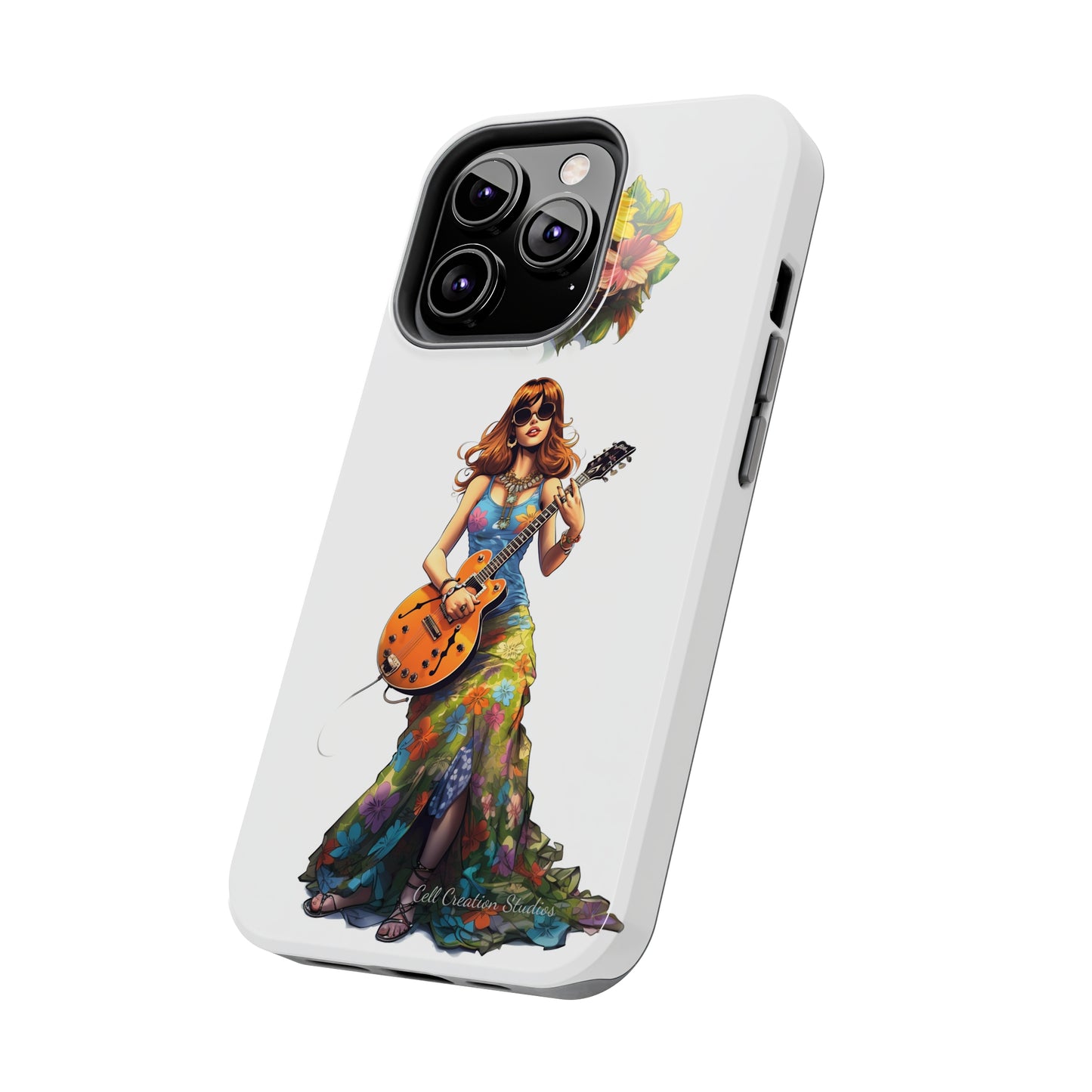 Introducing the "Hippie Chick Groove" Cell Phone Case – Retro Vibes and Musical Delight -Tough Phone Cases