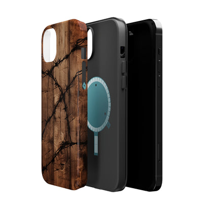 "Elegant Barb Wire on Wood" Embrace Rustic Style -MagSafe Tough Cases