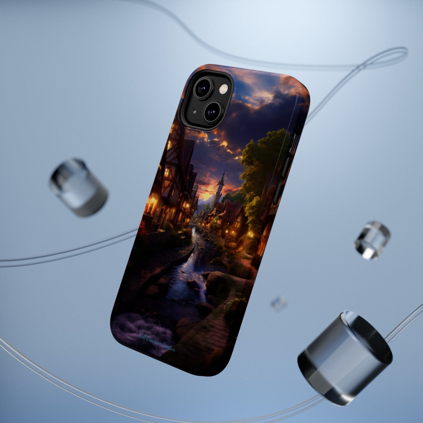 Introducing the "Riverside Serenity" Cell Phone Case – Embrace Peace with a Tranquil Town and Flowing River -MagSafe Tough Cases