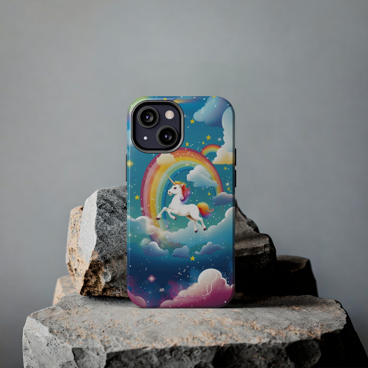 Introducing the "Rainbow Soar" Cell Phone Case – Embark on a Whimsical Journey with a Flying Unicorn -Tough Phone Cases