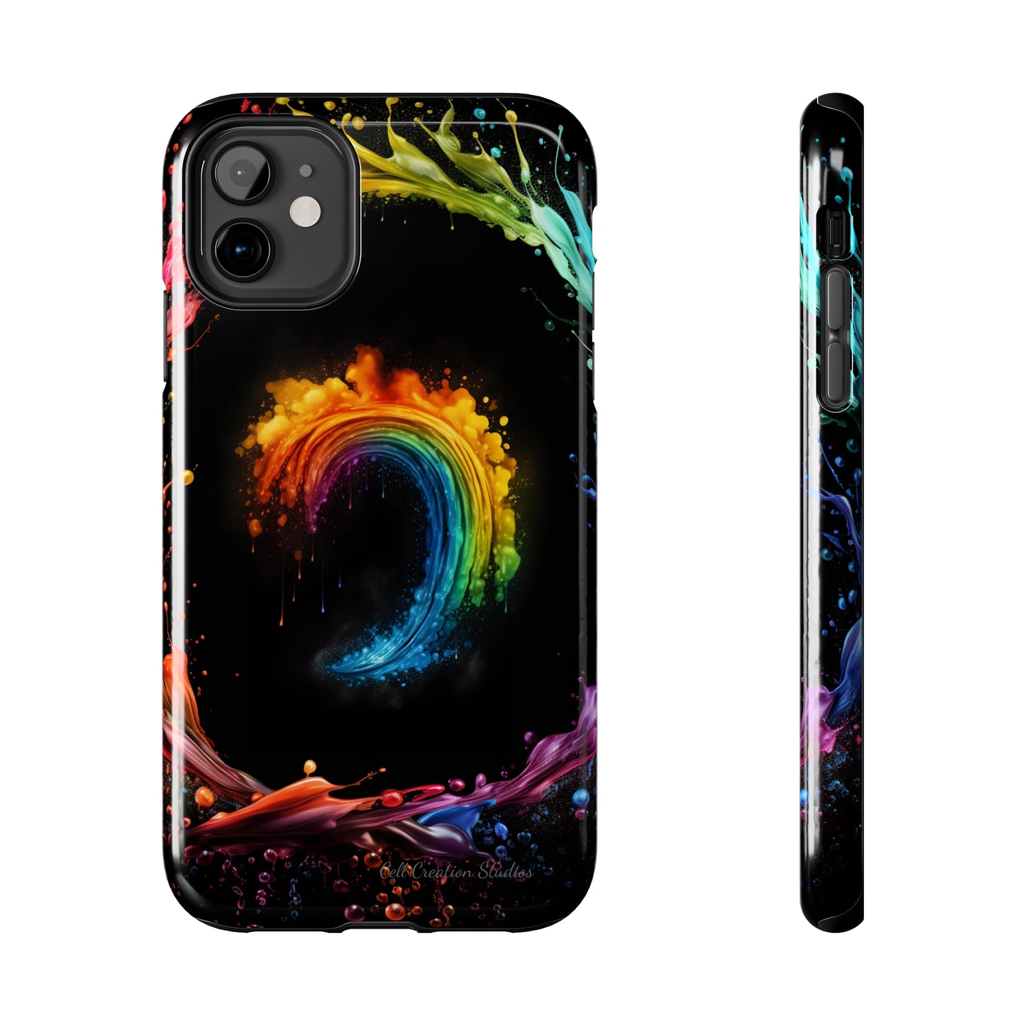 "Vibrant Swirls Painted on Black" Cell Phone Case -Tough Phone Cases