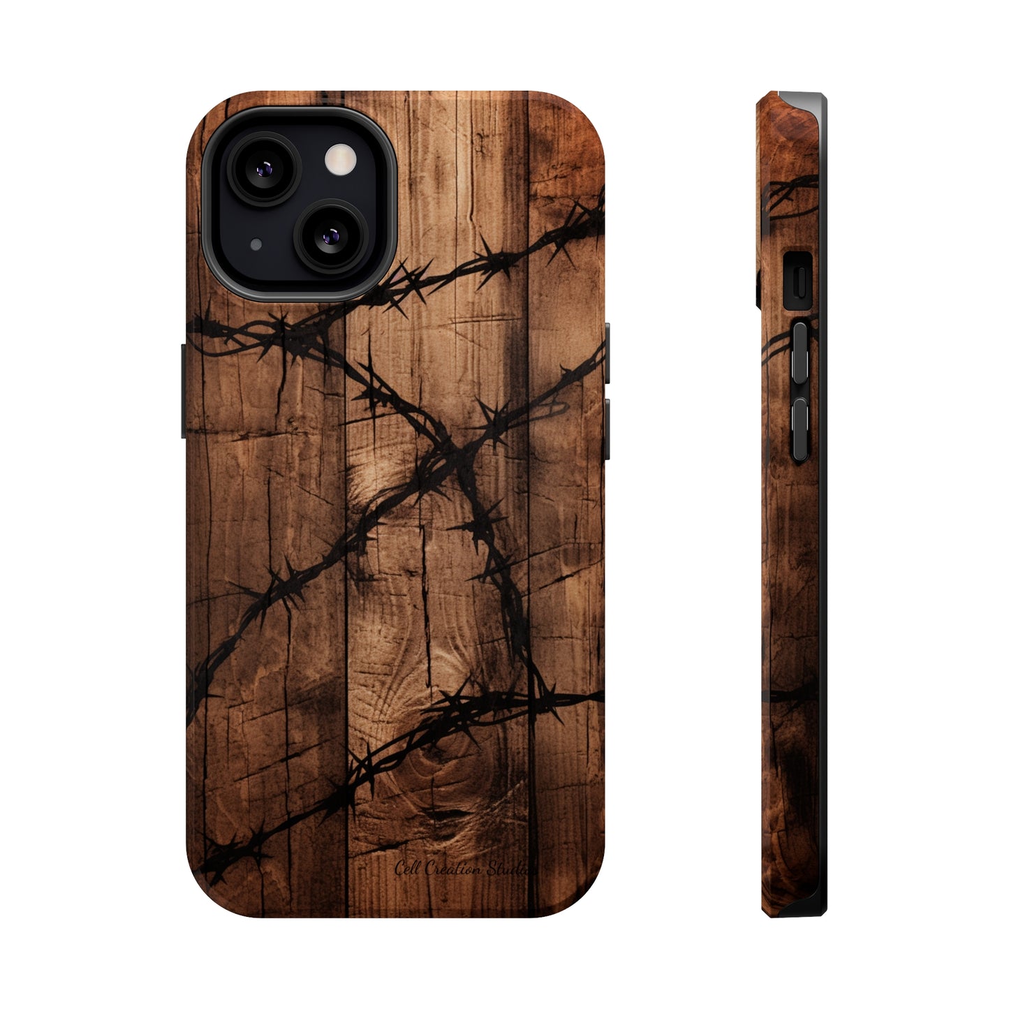 "Elegant Barb Wire on Wood" Embrace Rustic Style -MagSafe Tough Cases