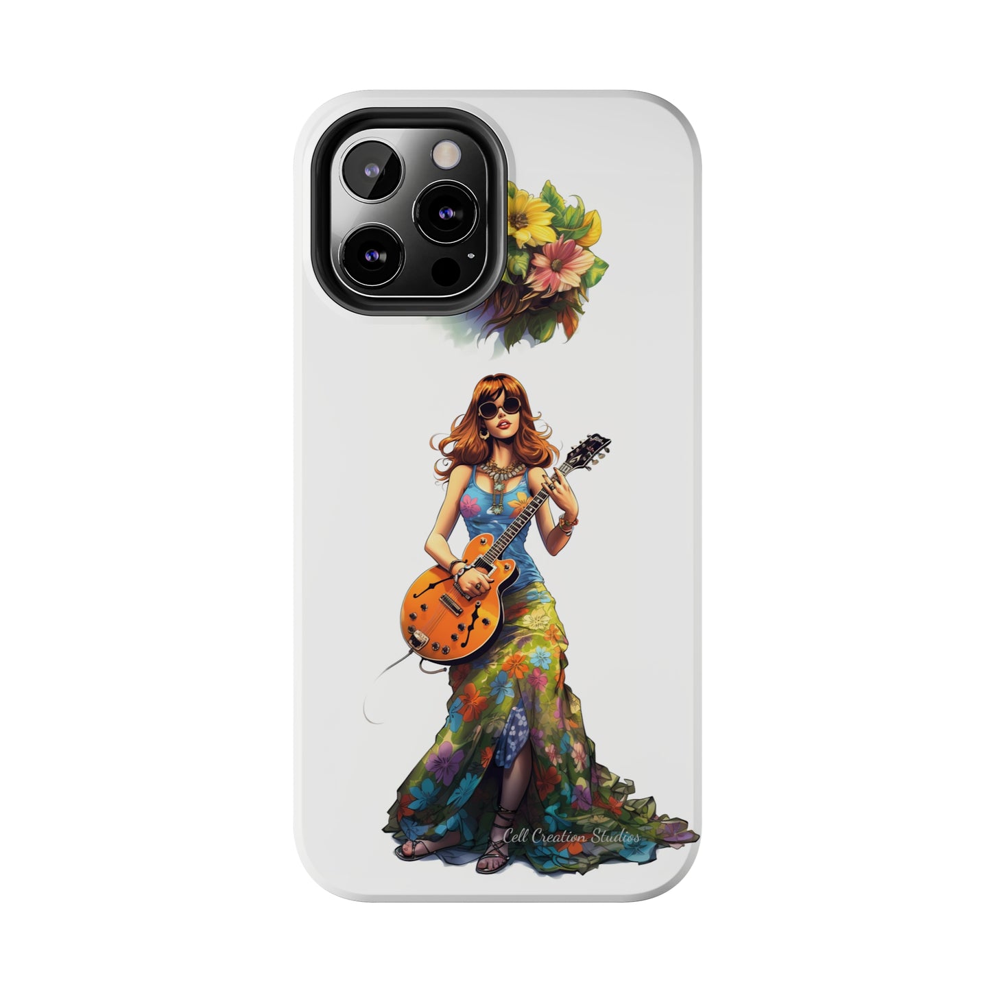 Introducing the "Hippie Chick Groove" Cell Phone Case – Retro Vibes and Musical Delight -Tough Phone Cases