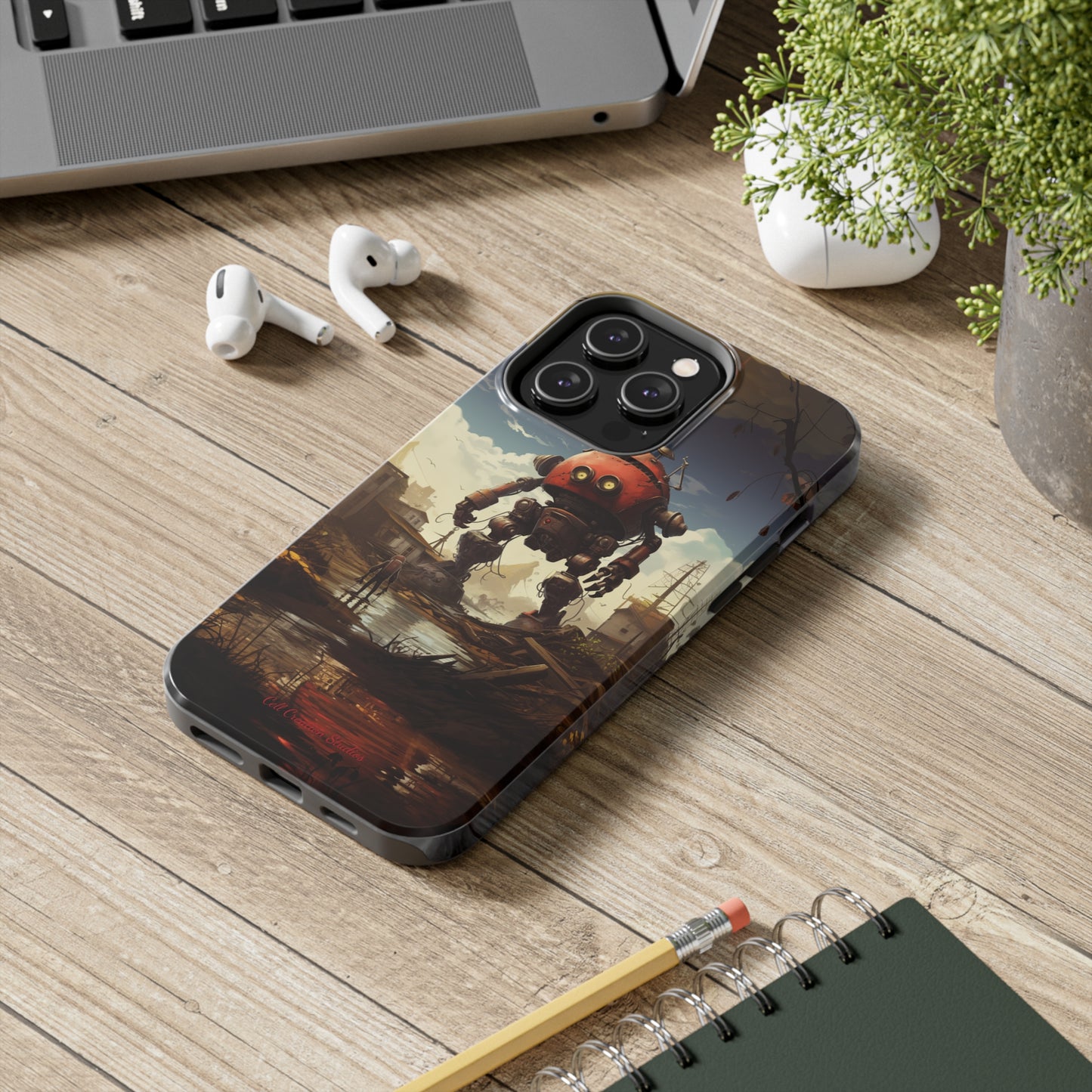 Introducing the "Urban Encounter" Cell Phone Case – Witness the Epic Convergence of Man and Giant Robot -Tough Phone Cases