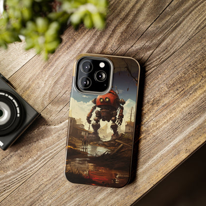 Introducing the "Urban Encounter" Cell Phone Case – Witness the Epic Convergence of Man and Giant Robot -Tough Phone Cases