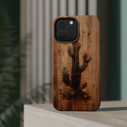 "Cactus Burnt Wood Design" Phone Case -MagSafe Tough Cases