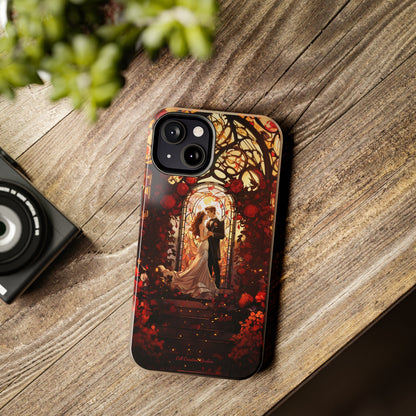 Introducing the "Stained Glass Love" Cell Phone Case – Capture the Romance of a Couple in Front of a Stained Glass Window -Tough Phone Cases