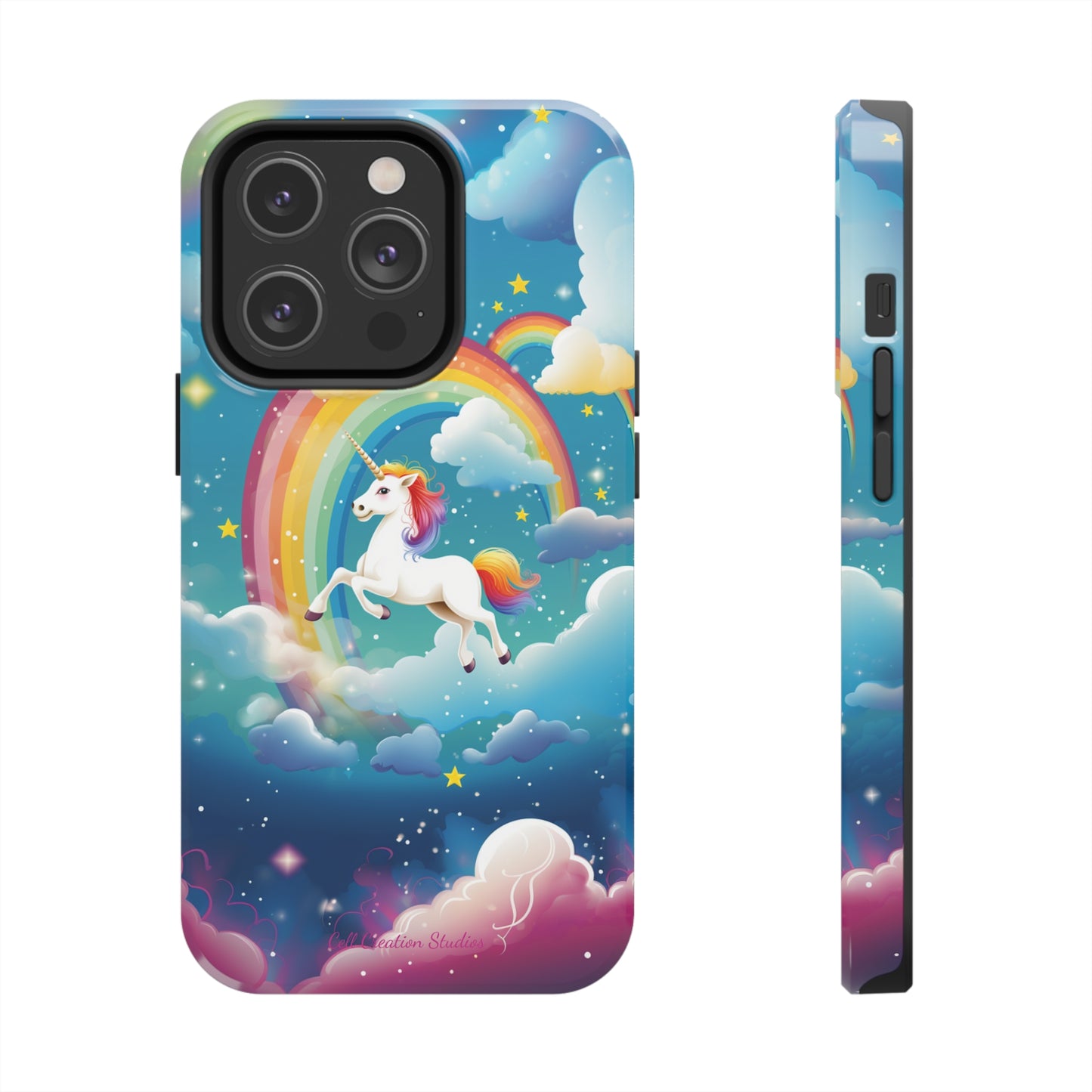 Introducing the "Rainbow Soar" Cell Phone Case – Embark on a Whimsical Journey with a Flying Unicorn -Tough Phone Cases