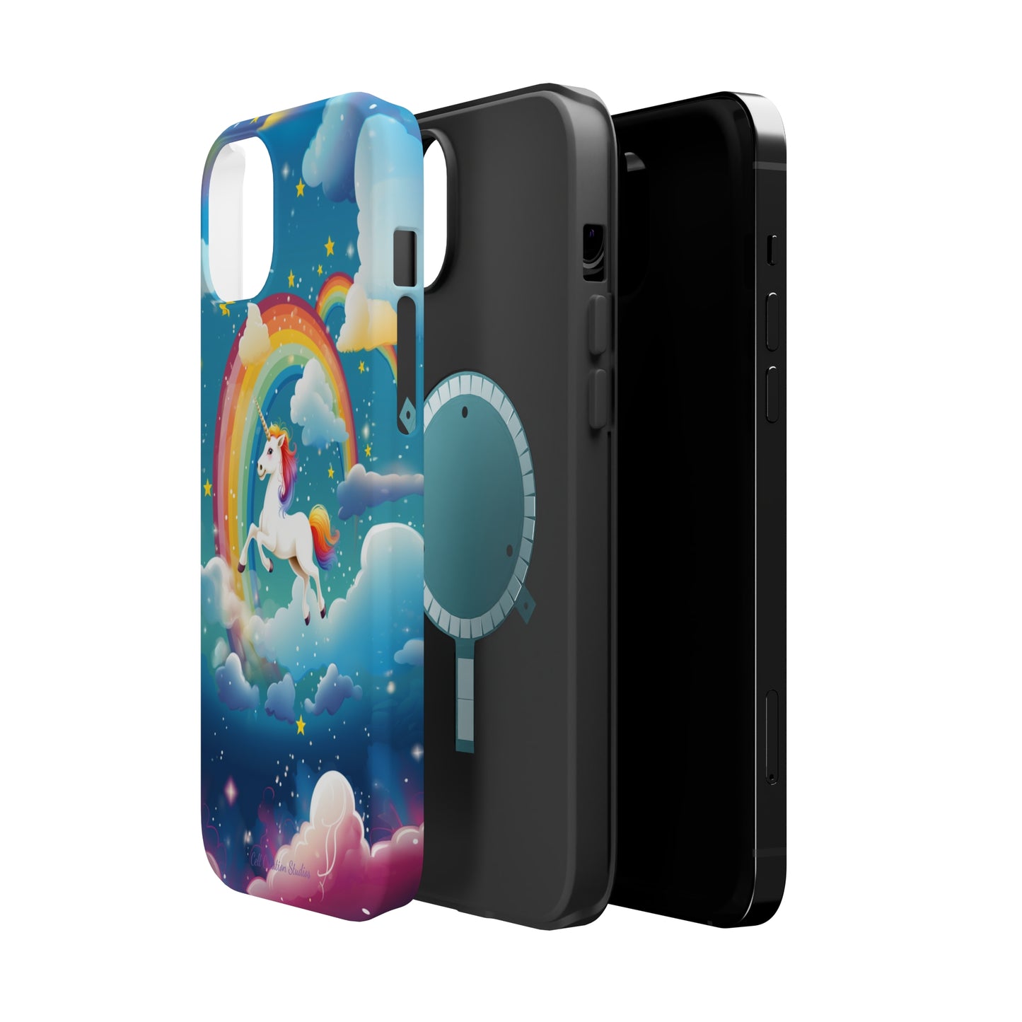 Introducing the "Rainbow Soar" Cell Phone Case – Embark on a Whimsical Journey with a Flying Unicorn -MagSafe Tough Cases