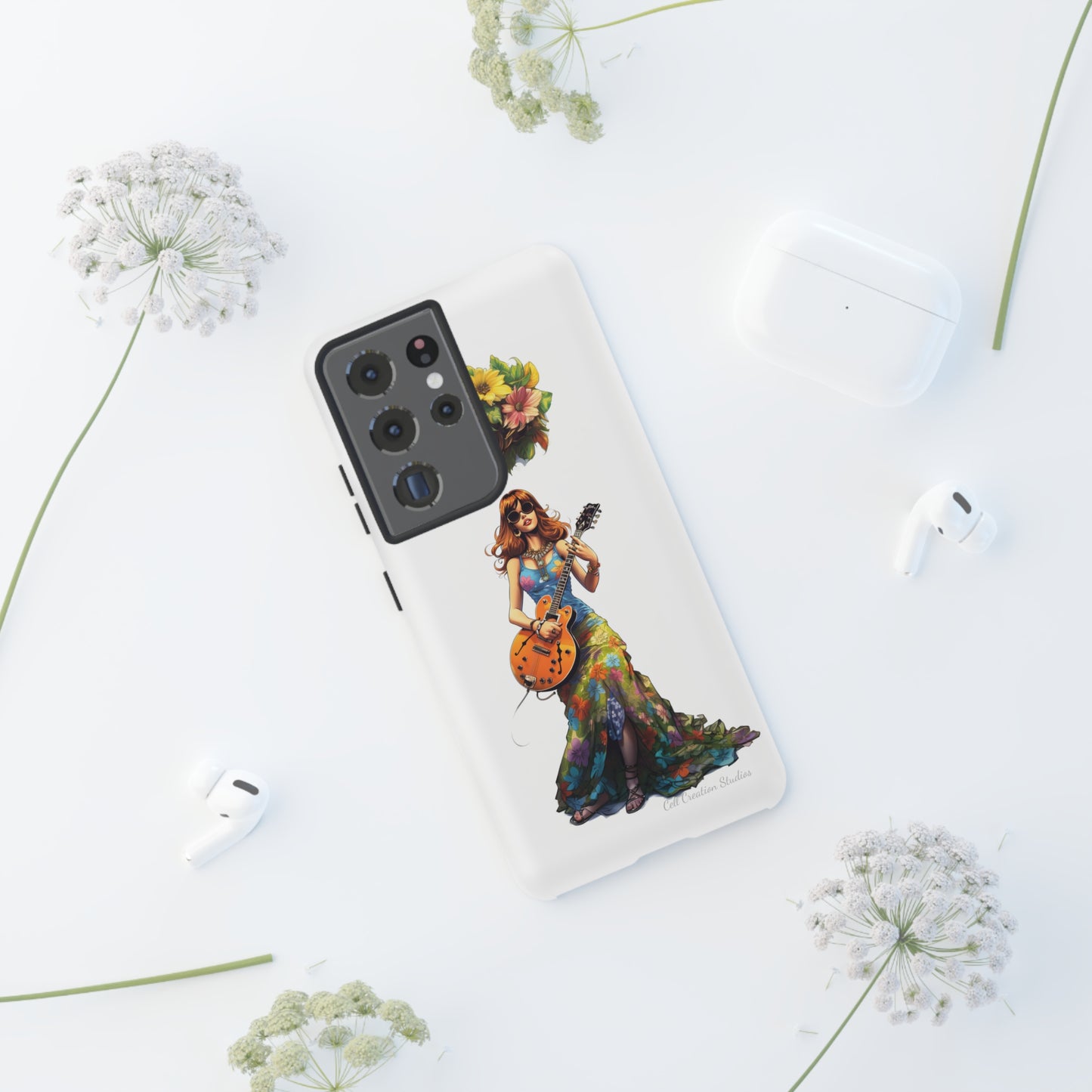 Introducing the "Hippie Chick Groove" Cell Phone Case – Retro Vibes and Musical Delight -Tough Cases