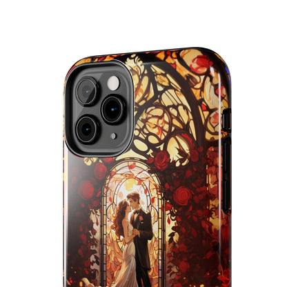 Introducing the "Stained Glass Love" Cell Phone Case – Capture the Romance of a Couple in Front of a Stained Glass Window -Tough Phone Cases