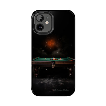 "Rack 'Em Up in Style: Pool Table-Themed Phone Case with Space Background" -Tough Phone Cases