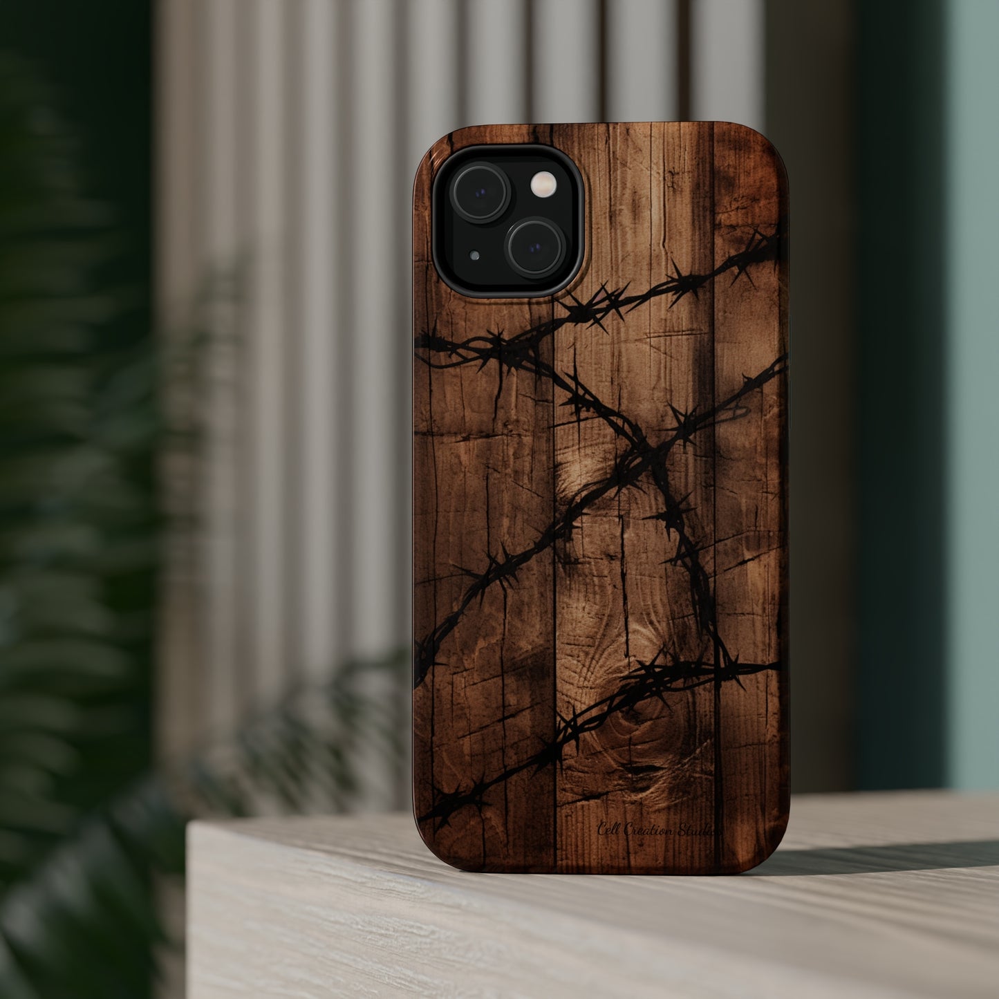 "Elegant Barb Wire on Wood" Embrace Rustic Style -MagSafe Tough Cases