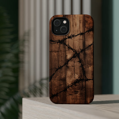 "Elegant Barb Wire on Wood" Embrace Rustic Style -MagSafe Tough Cases