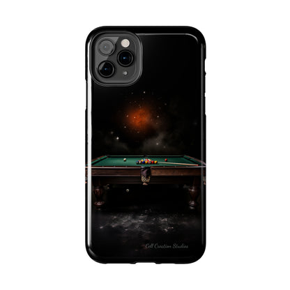 "Rack 'Em Up in Style: Pool Table-Themed Phone Case with Space Background" -Tough Phone Cases