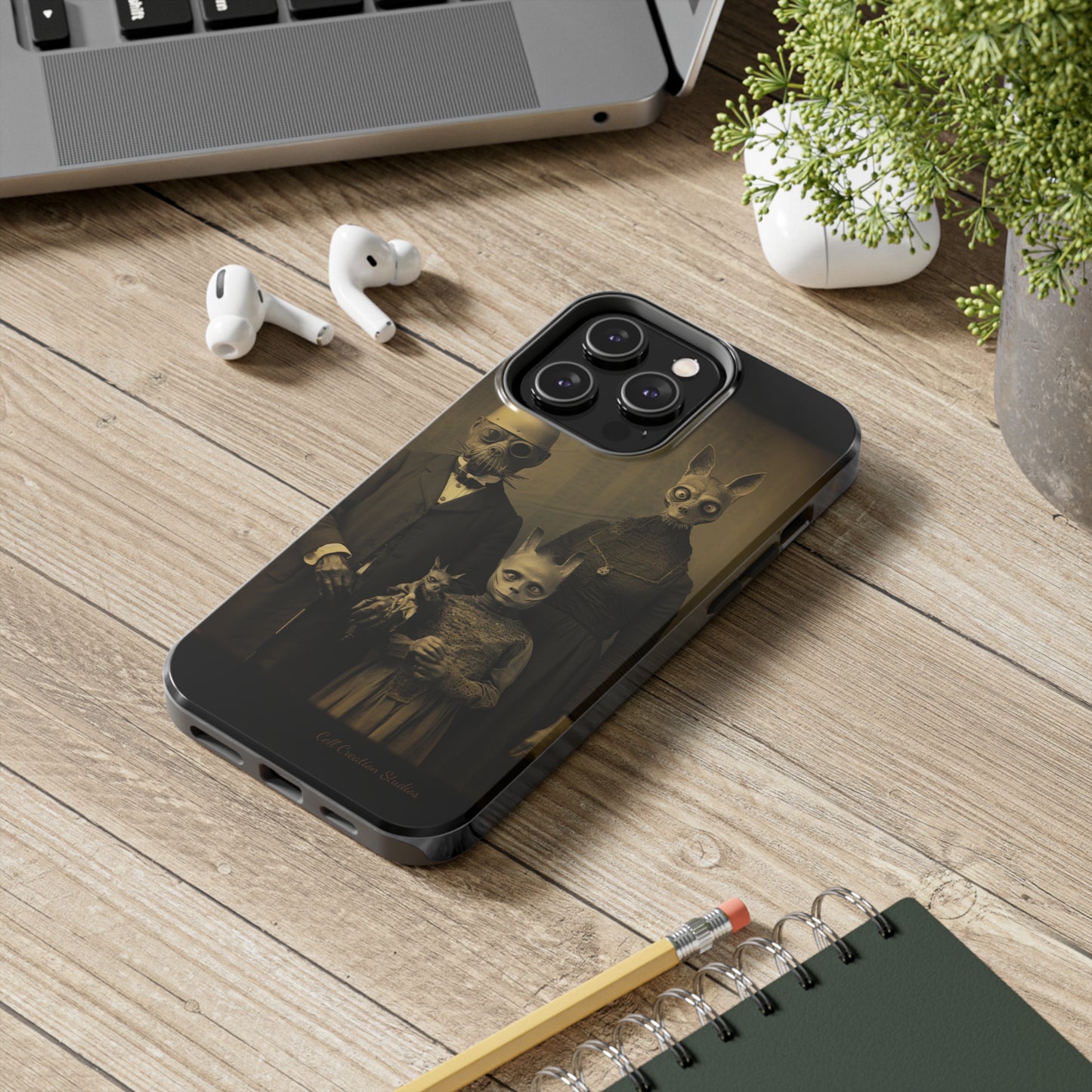 Introducing the "Vintage Odd Creatures" Cell Phone Case – Step into the Eerie Charm of a Haunting Family Portrait -Tough Phone Cases