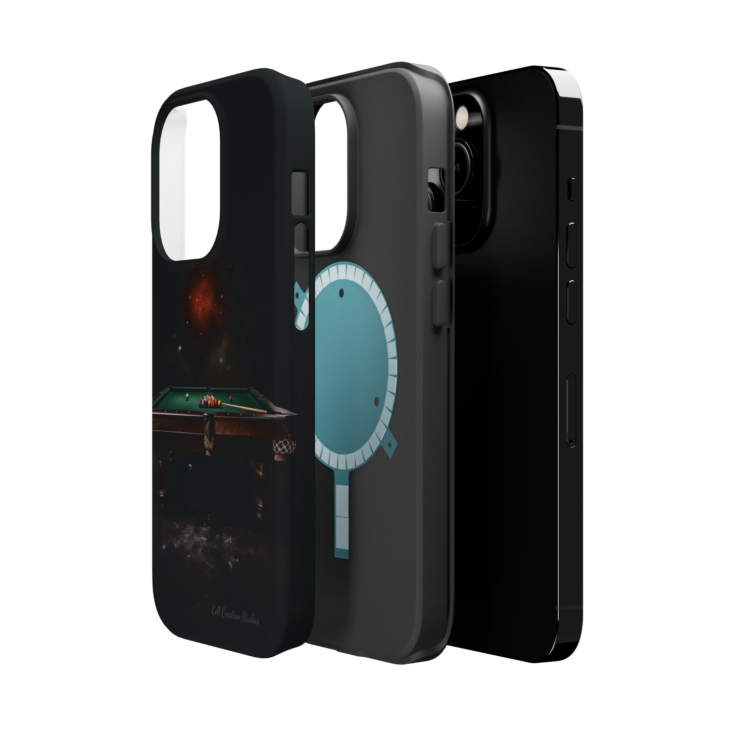 "Rack 'Em Up in Style: Pool Table-Themed Phone Case with Space Background" -MagSafe Tough Cases