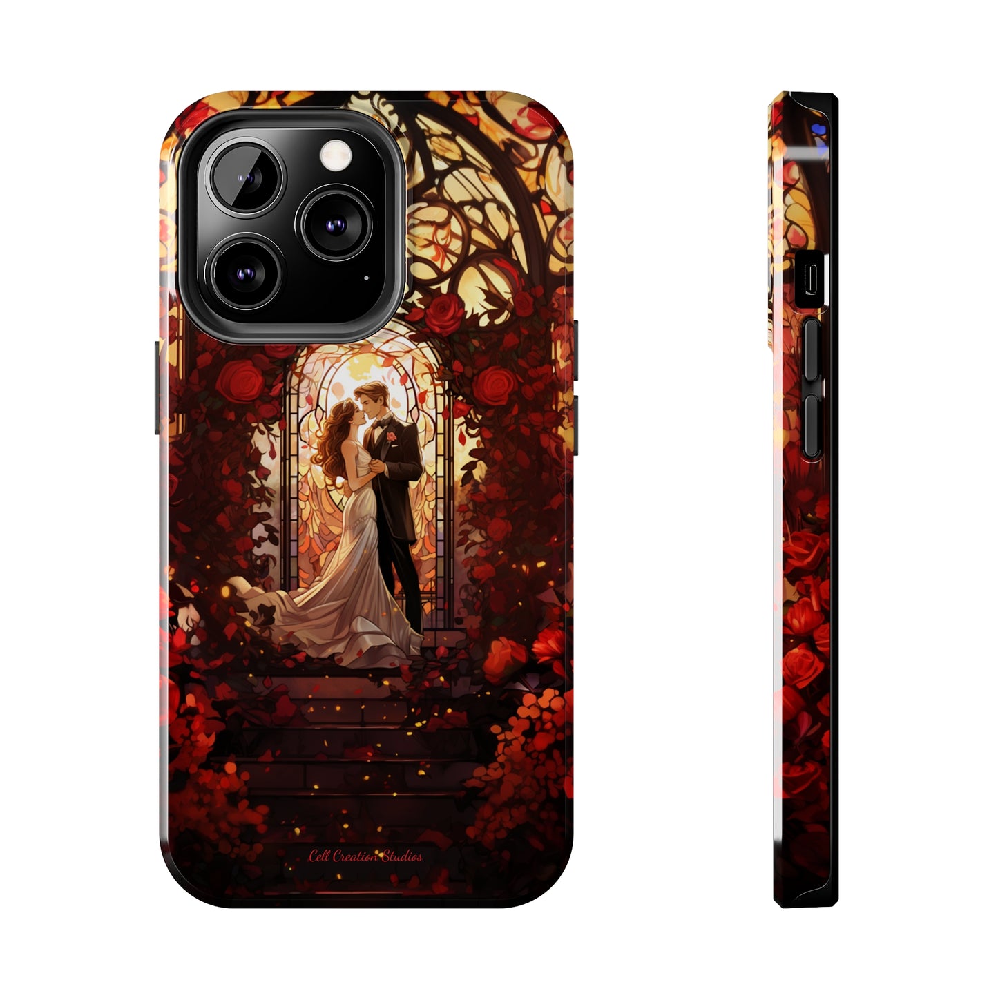 Introducing the "Stained Glass Love" Cell Phone Case – Capture the Romance of a Couple in Front of a Stained Glass Window -Tough Phone Cases