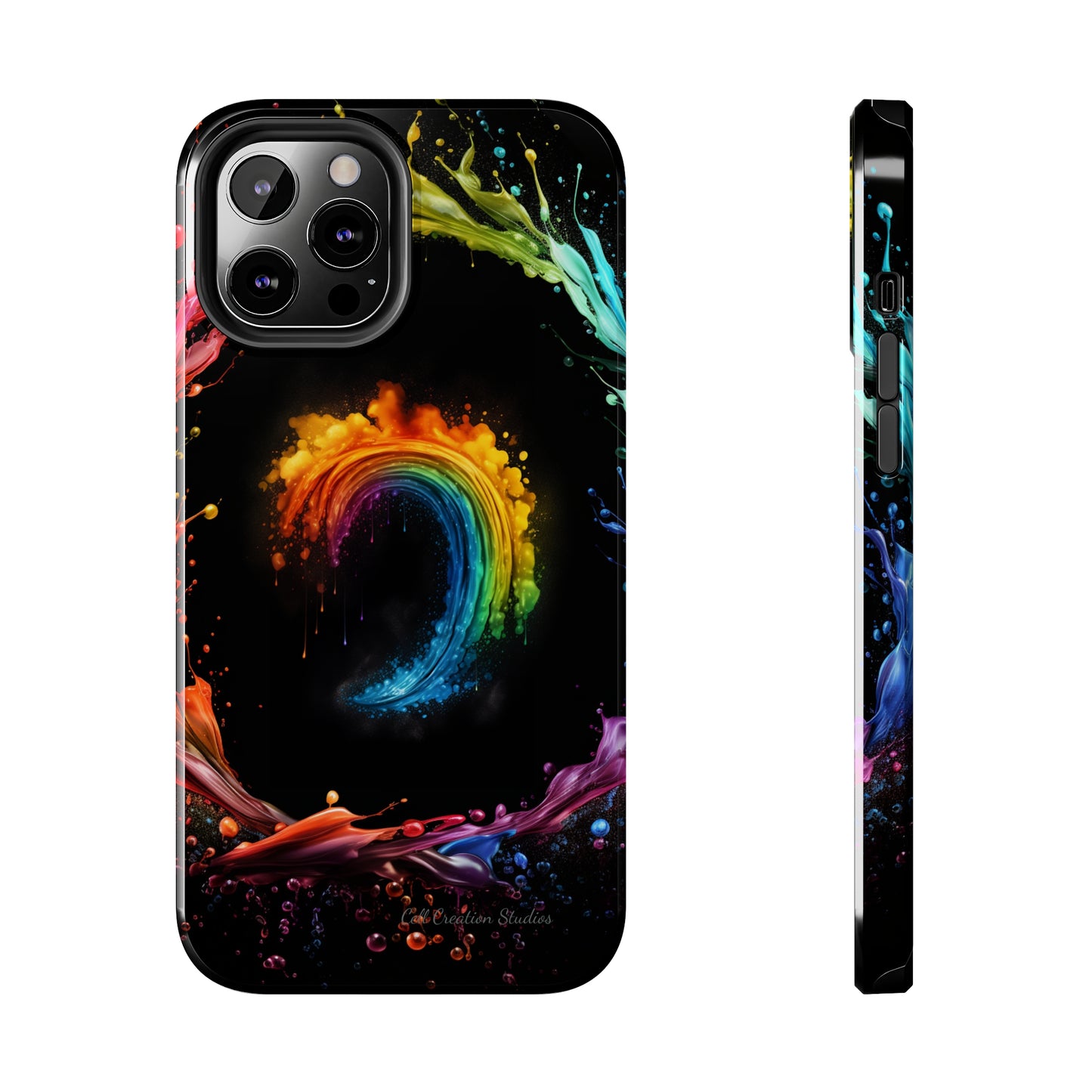 "Vibrant Swirls Painted on Black" Cell Phone Case -Tough Phone Cases