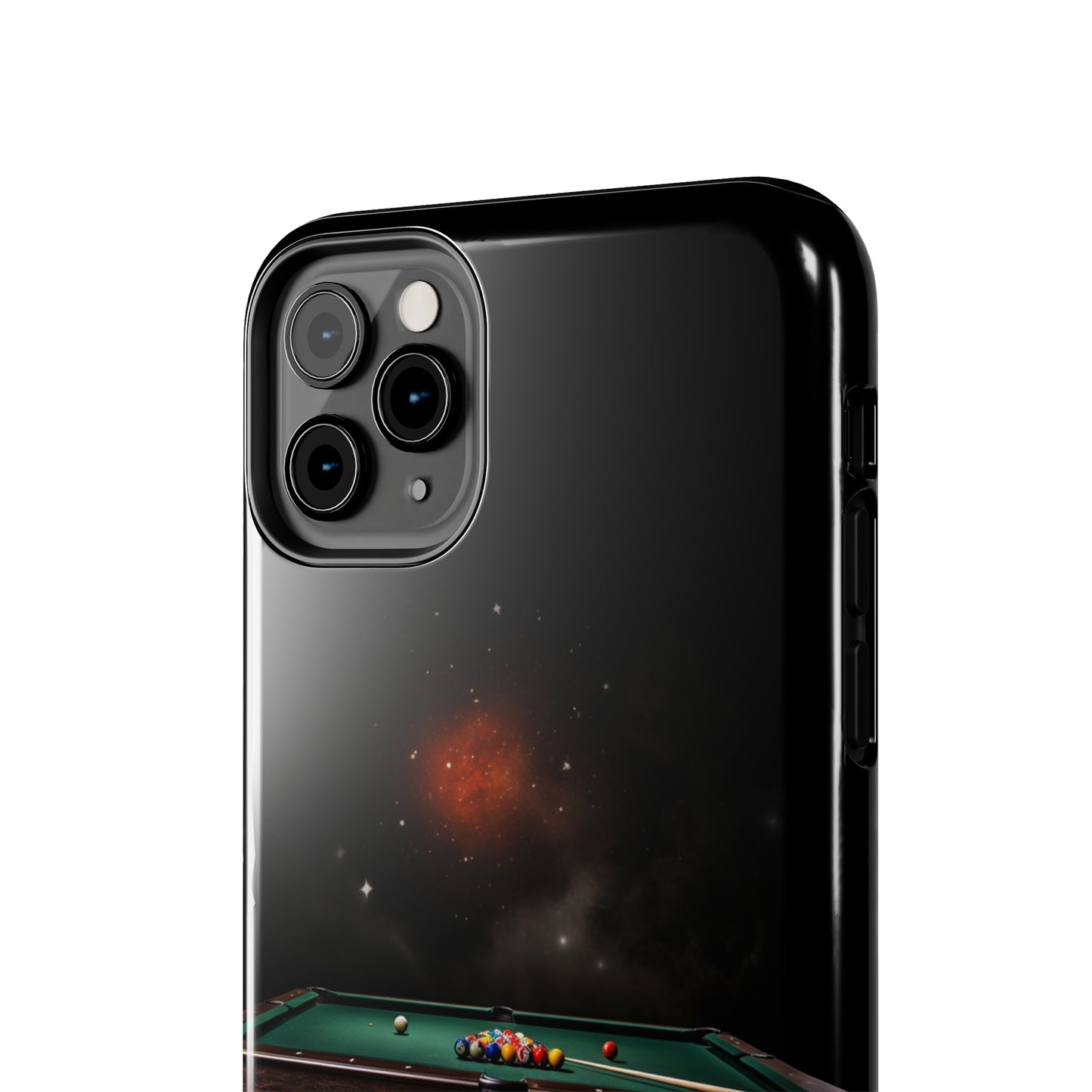 "Rack 'Em Up in Style: Pool Table-Themed Phone Case with Space Background" -Tough Phone Cases