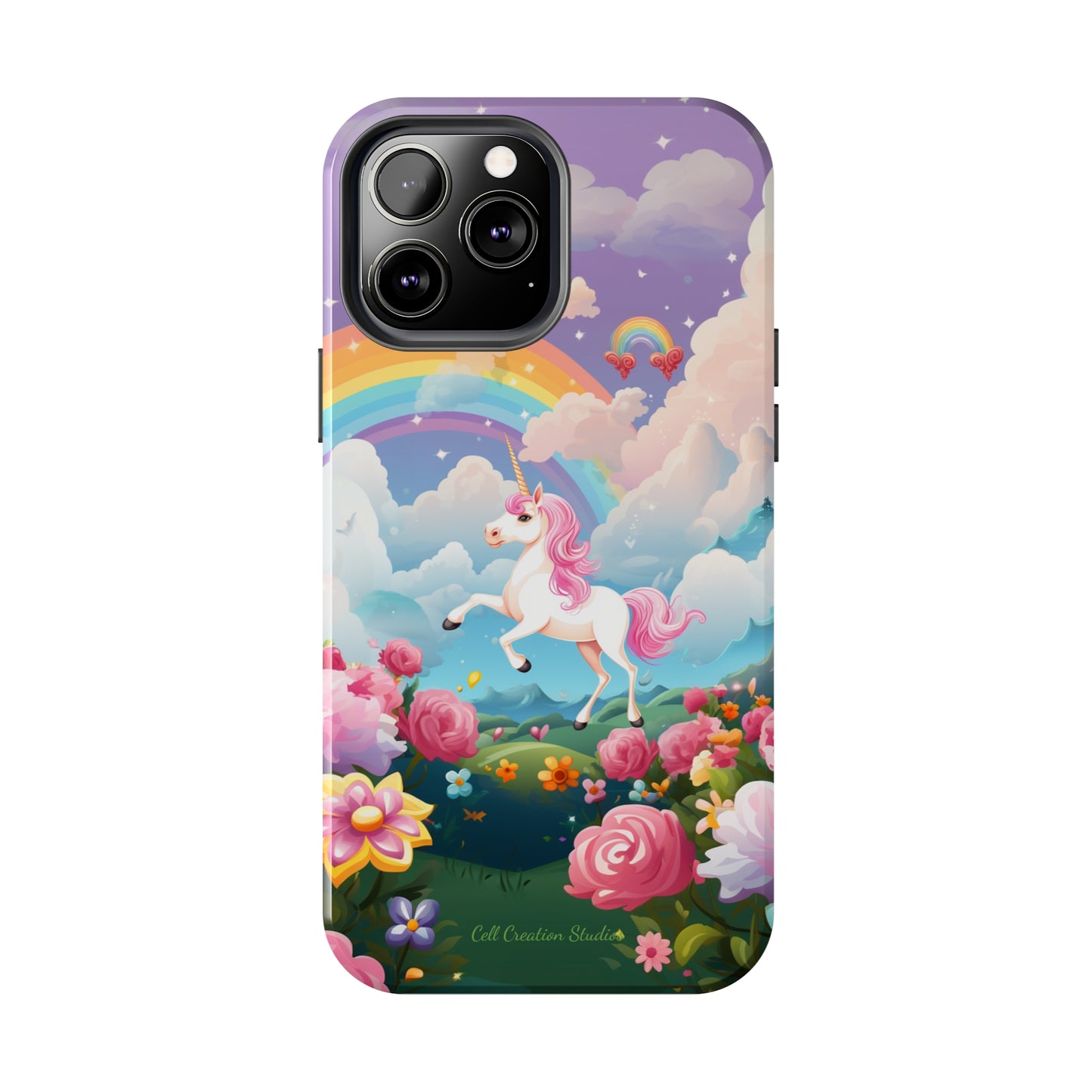 Introducing the "Floral Enchantment" Cell Phone Case – Embrace Your Imagination with a Unicorn in a Field of Flowers -Tough Phone Cases