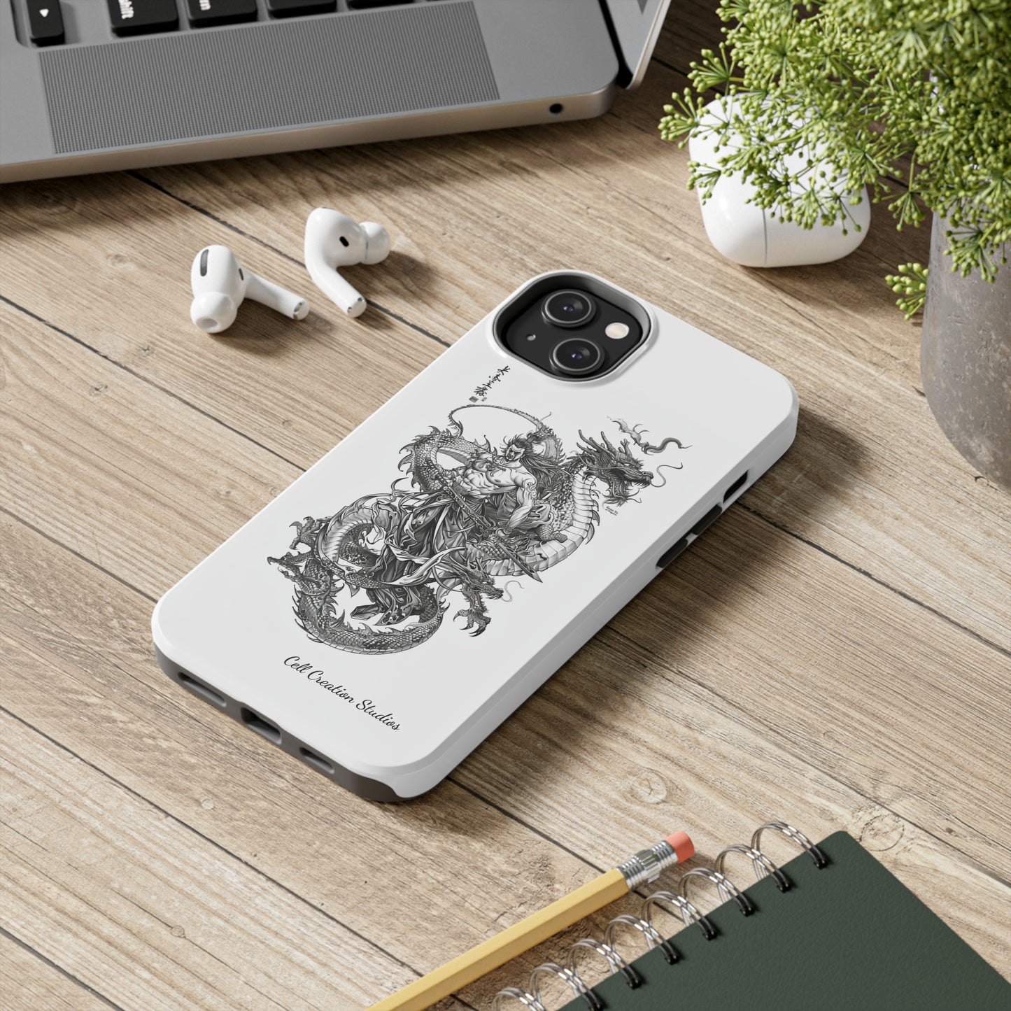 "Samurai and Dragon Sketch" -Tough iPhone Cases