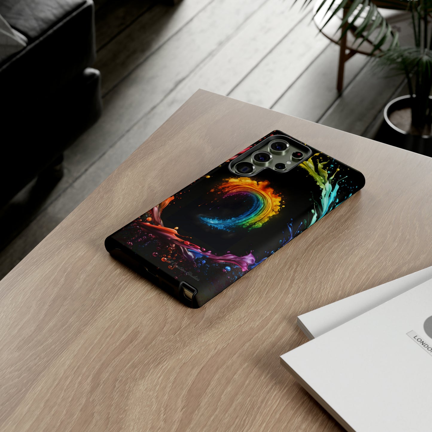 "Vibrant Swirls Painted on Black" Cell Phone Case -Tough Cases