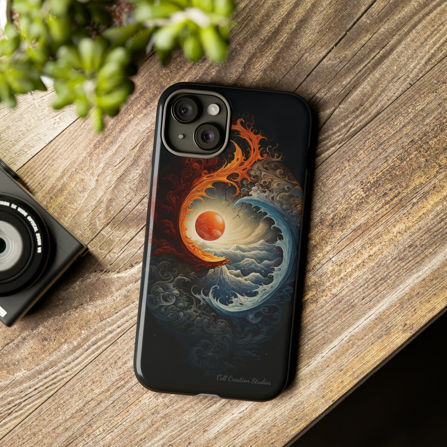 "Dual Elements Clash: Fire and Water Abstract" Phone Case -Tough Cases