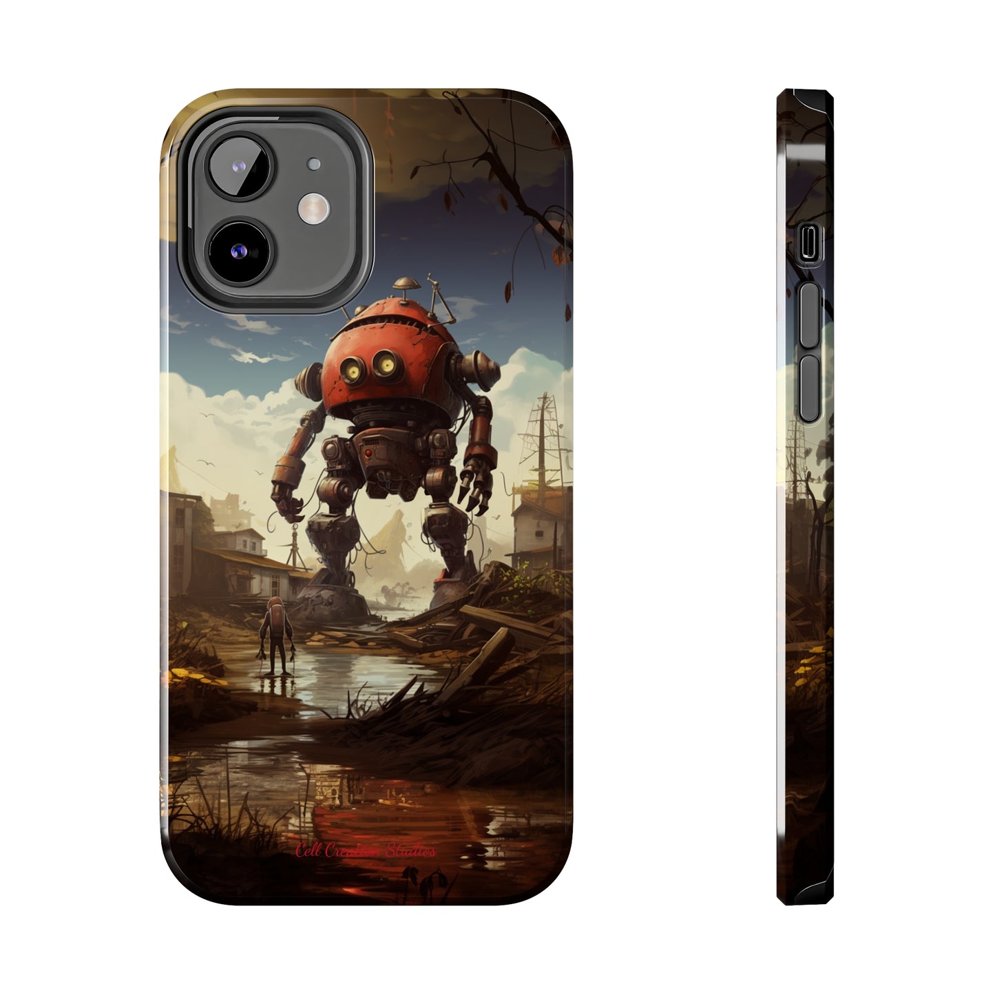 Introducing the "Urban Encounter" Cell Phone Case – Witness the Epic Convergence of Man and Giant Robot -Tough Phone Cases