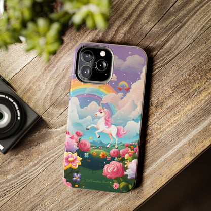 Introducing the "Floral Enchantment" Cell Phone Case – Embrace Your Imagination with a Unicorn in a Field of Flowers -Tough Phone Cases