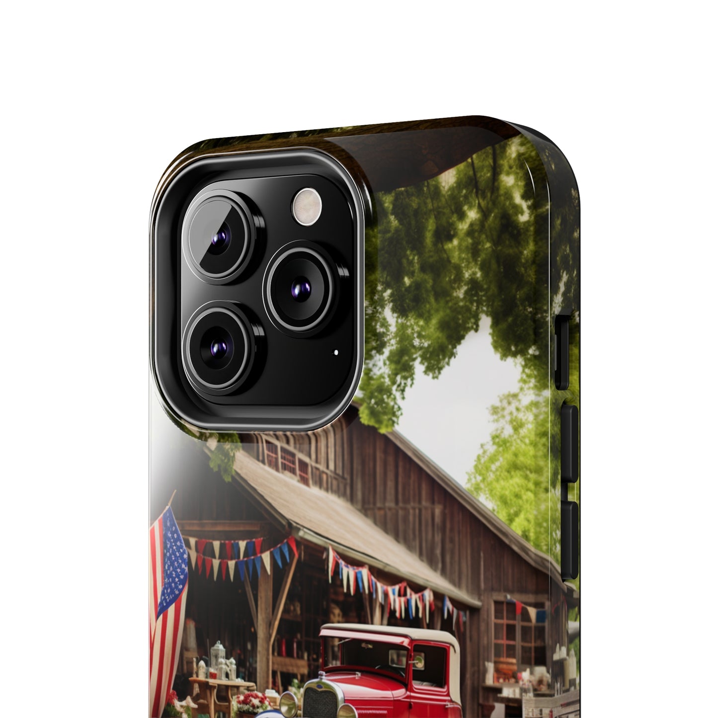 Introducing the "1930s Americana Revival" Cell Phone Case – Relive Vintage Charm with Classic Car, Barn, and the Stars and Stripes -Tough Phone Cases