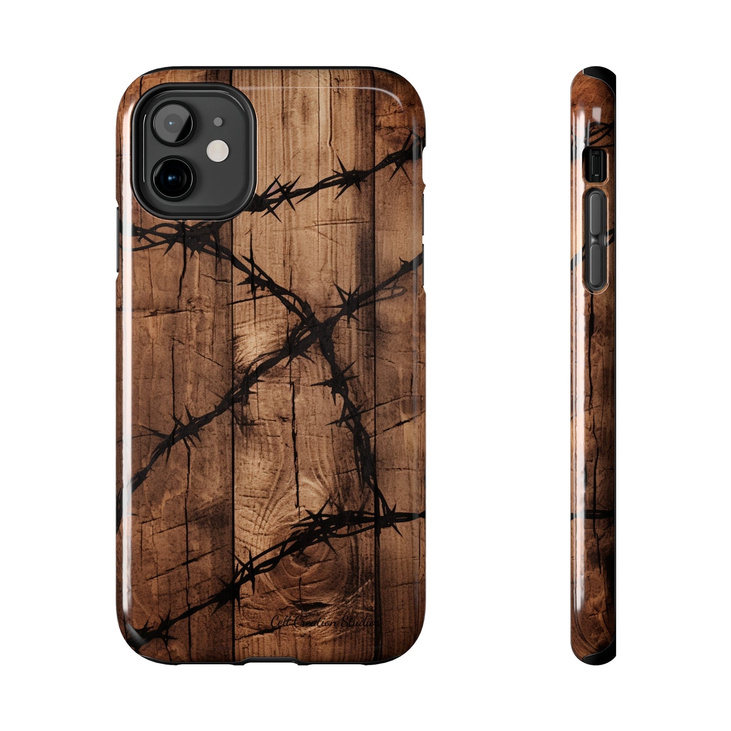 "Elegant Barb Wire on Wood" Embrace Rustic Style -Tough Phone Cases