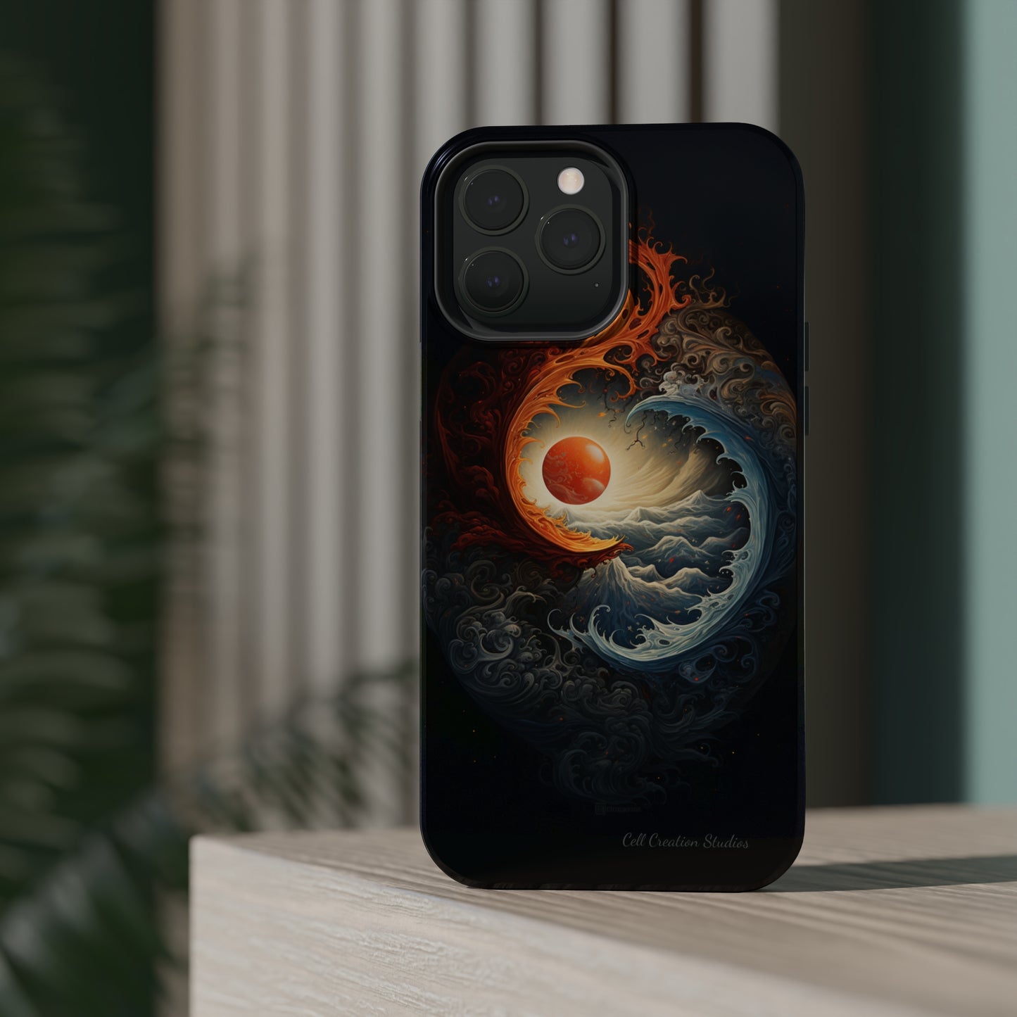 "Dual Elements Clash: Fire and Water Abstract" Phone Case -MagSafe Tough Cases