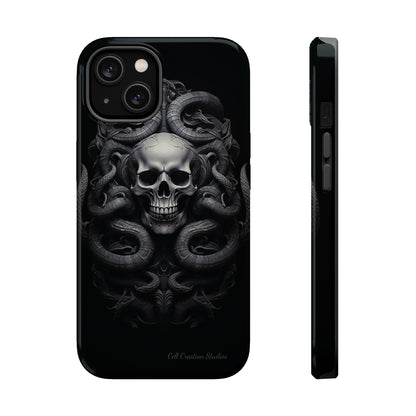 Introducing the "Monochrome Skull and Snakes" Cell Phone Case – A Bold Statement -MagSafe Tough Cases