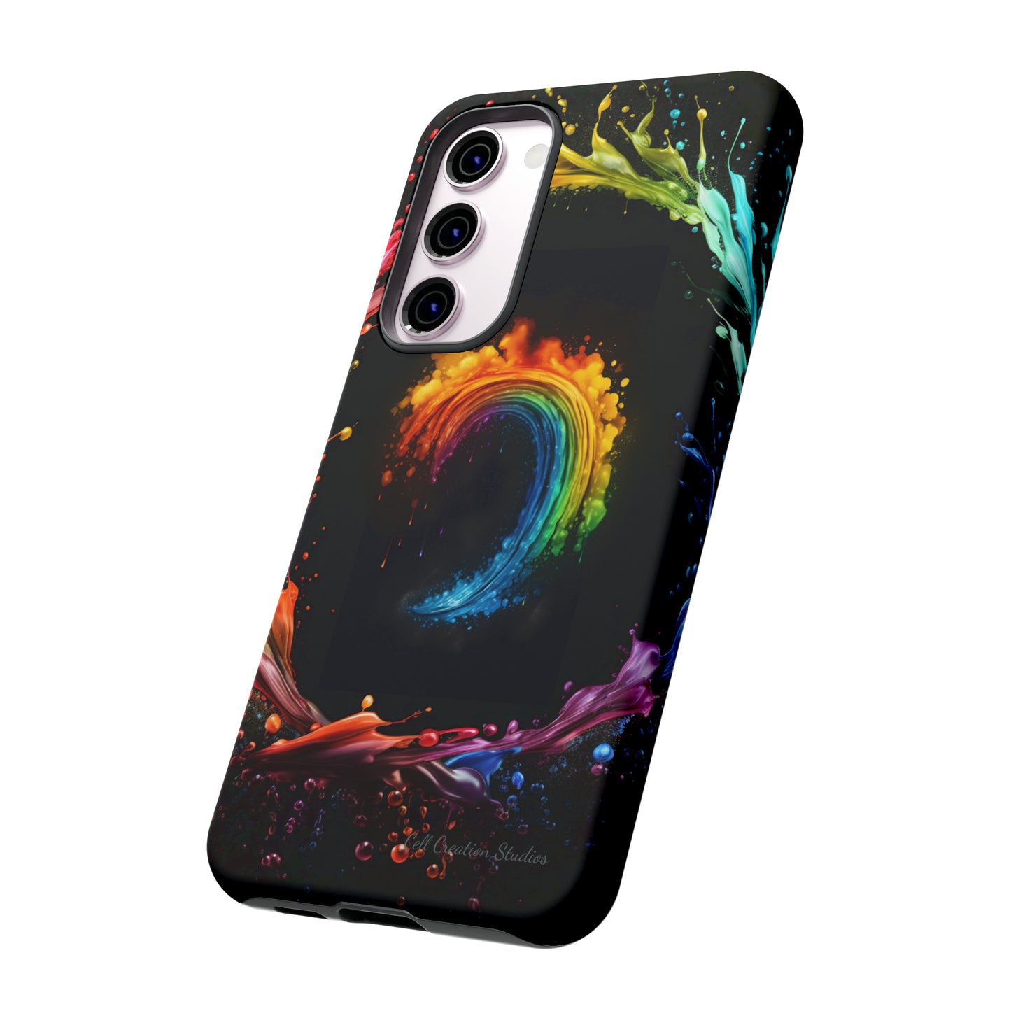 "Vibrant Swirls Painted on Black" Cell Phone Case -Tough Cases