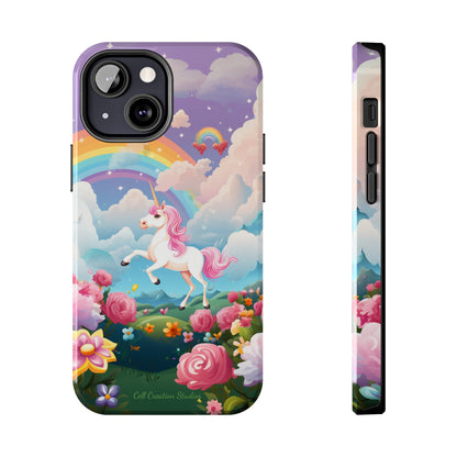 Introducing the "Floral Enchantment" Cell Phone Case – Embrace Your Imagination with a Unicorn in a Field of Flowers -Tough Phone Cases