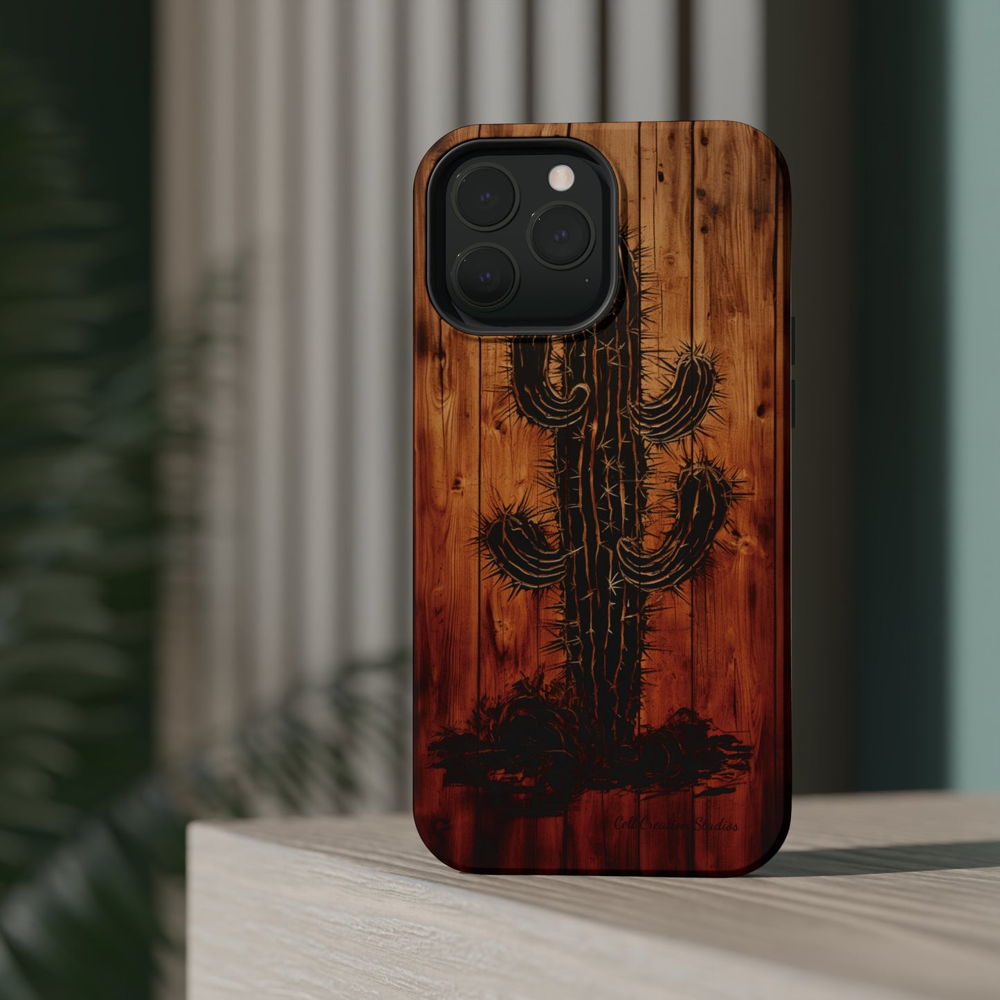 "Desert Vibes Cactus Burnt Wood Design" Phone Case -MagSafe Tough Cases