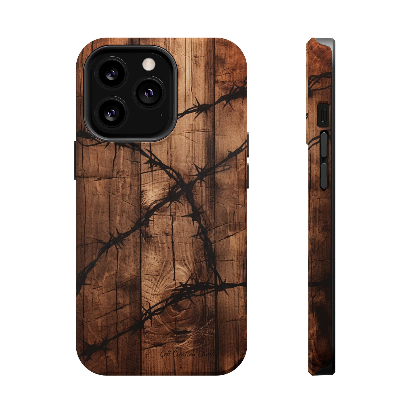 "Elegant Barb Wire on Wood" Embrace Rustic Style -MagSafe Tough Cases