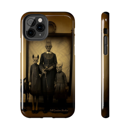 Introducing the "Vintage Odd Creatures" Cell Phone Case – Step into the Eerie Charm of a Haunting Family Portrait -Tough Phone Cases