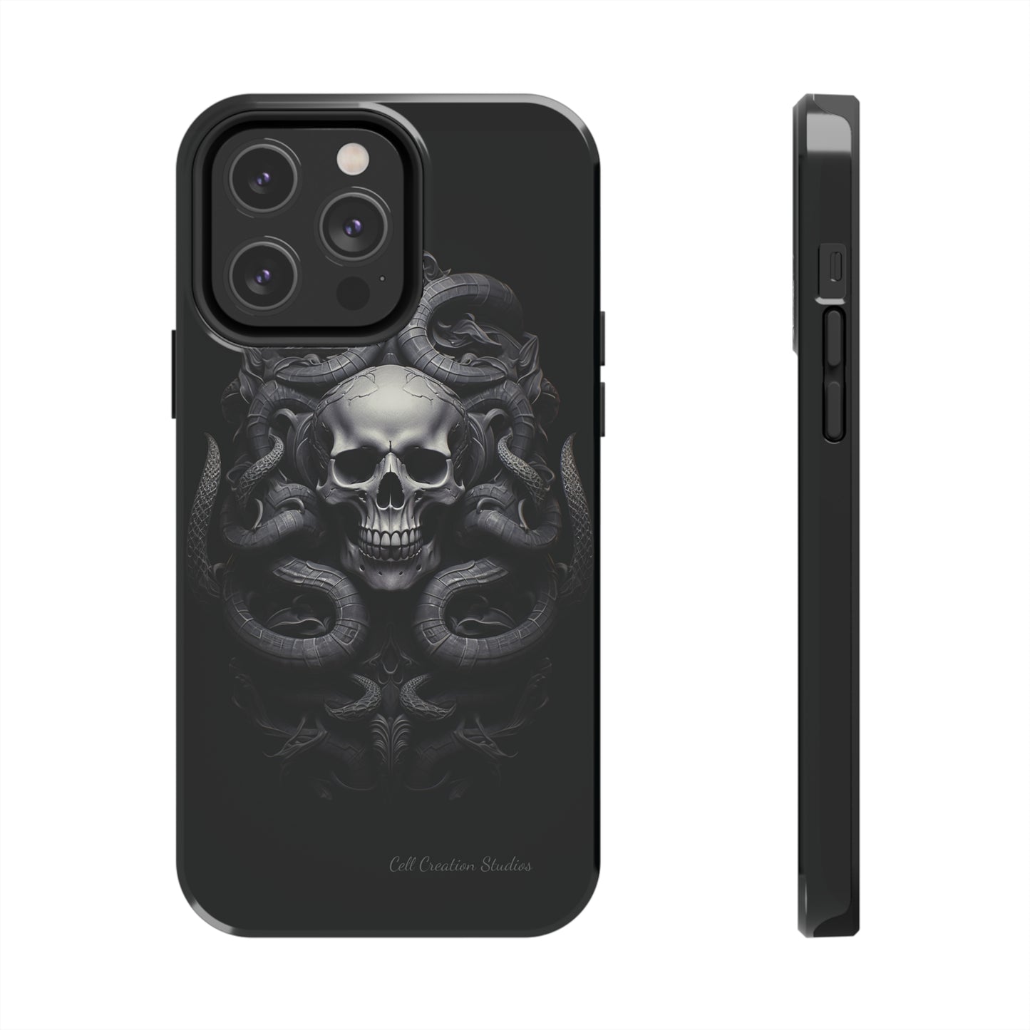 Introducing the "Monochrome Skull and Snakes" Cell Phone Case – A Bold Statement -Tough Phone Cases