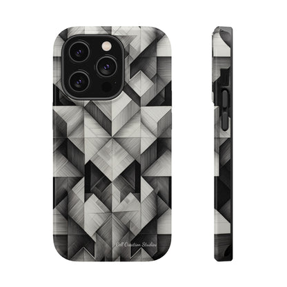 The "Black and White Geometric Pattern" Cell Phone Case- Elevate Your Phone's Style -MagSafe Tough Cases