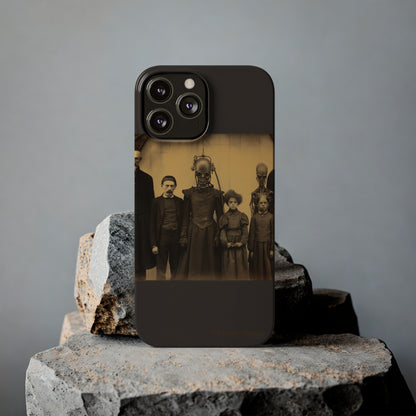 Introducing the "Vintage Odd Creatures" Cell Phone Case – Step into the Eerie Charm of a Haunting Family Portrait -Slim Phone Cases