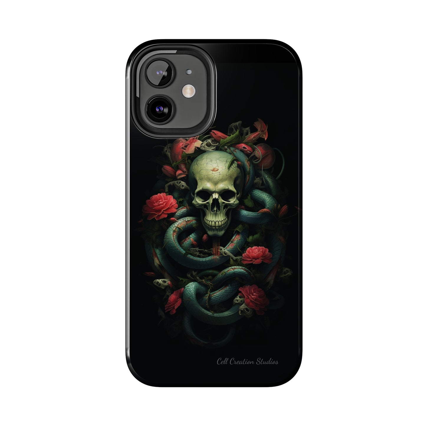 Introducing the "Serpentine Elegance" Cell Phone Case: Where Skulls and Snakes, Intertwine -Tough Phone Cases