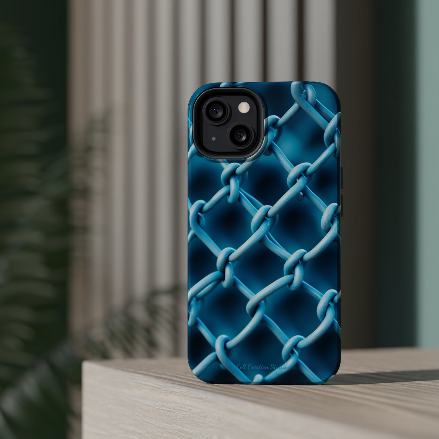 Introducing the "Elegant Chainlink" Cell Phone Case – Embrace Contemporary Style with Blue Chain Link Design -MagSafe Tough Cases