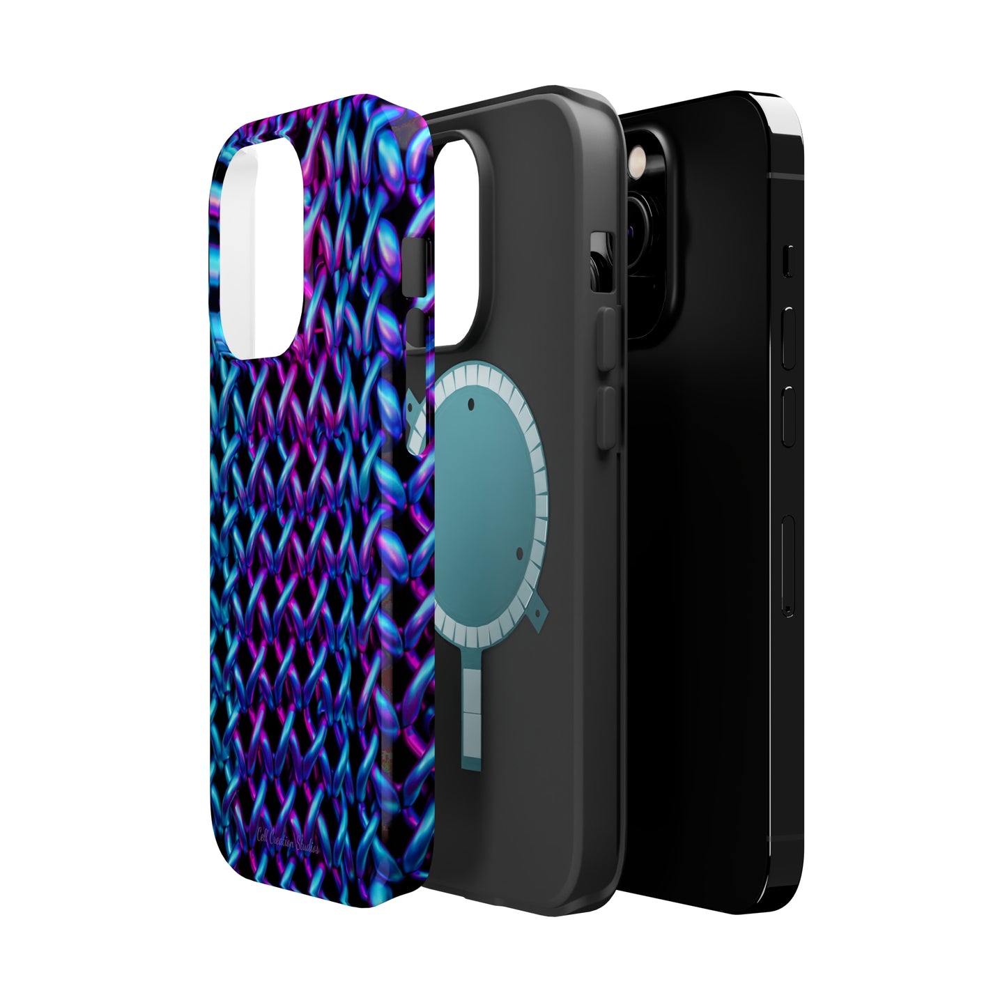 Introducing the "Neon Chainlink Glow" Cell Phone Case – Illuminate Your Style with Vibrant Chain Pattern Design -MagSafe Tough Cases