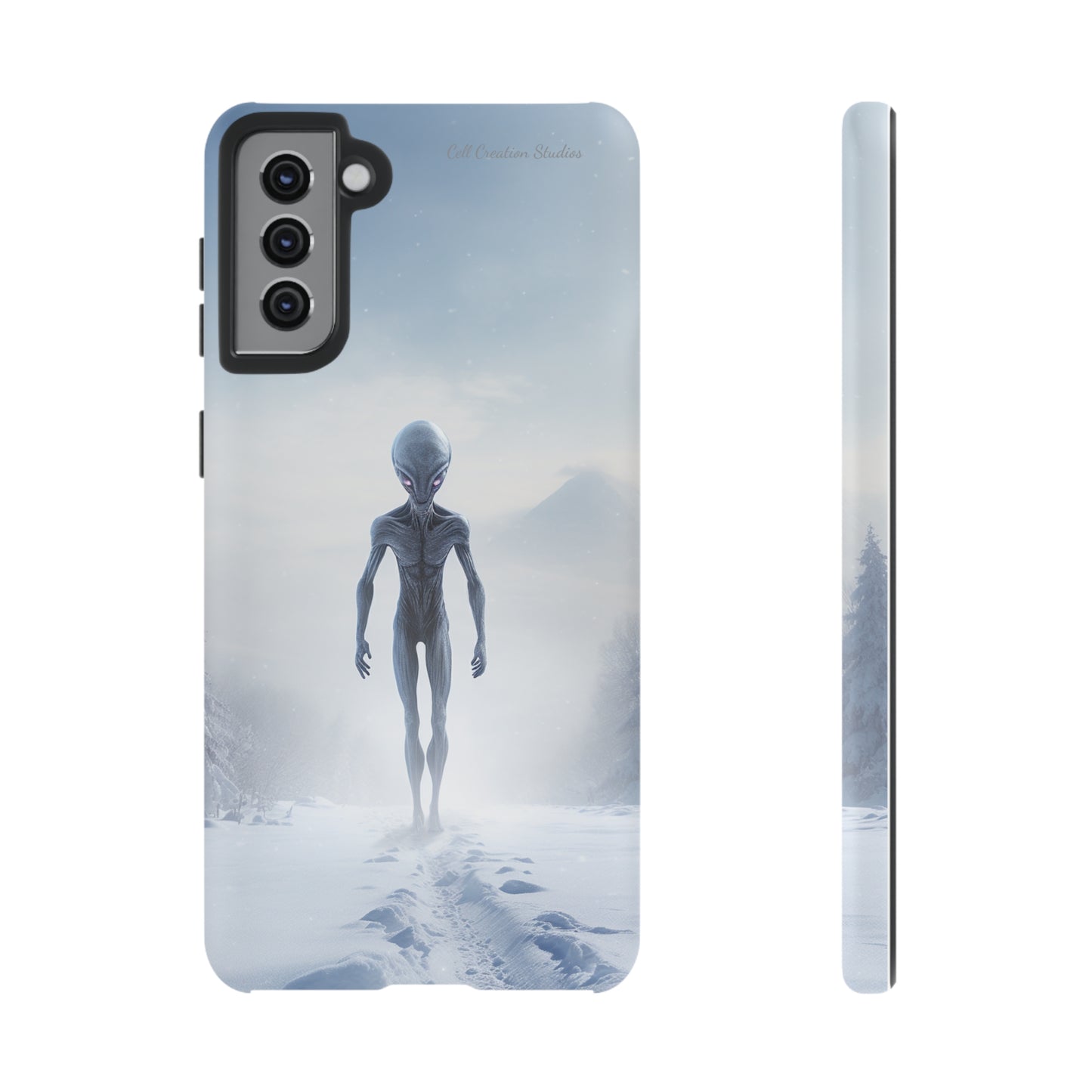 Introducing the "Frosty Extraterrestrial" Cell Phone Case – Embrace Alien Intrigue Amidst the Snowscape -Tough Cases