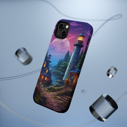 Introducing the "Tranquil Lighthouse Haven" Cell Phone Case – Embrace Serenity with a Picturesque Town and Lighthouse -MagSafe Tough Cases