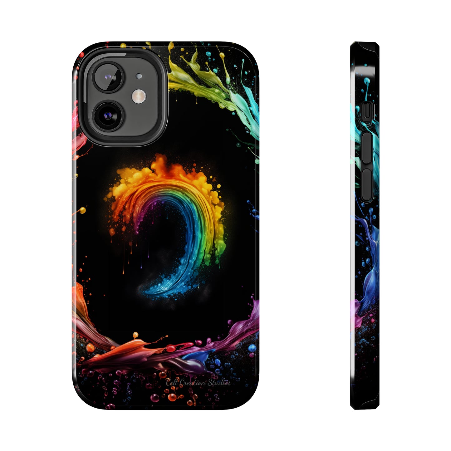 "Vibrant Swirls Painted on Black" Cell Phone Case -Tough Phone Cases