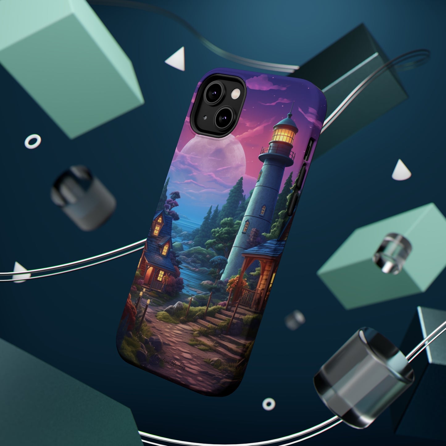 Introducing the "Tranquil Lighthouse Haven" Cell Phone Case – Embrace Serenity with a Picturesque Town and Lighthouse -MagSafe Tough Cases