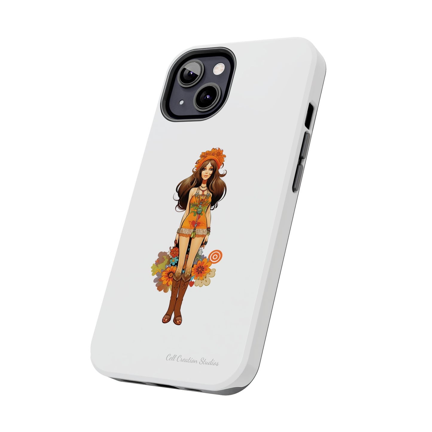 Introducing the "Groovy Hippie Chick" Cell Phone Case – Peace, Love, and Retro Style -Tough Phone Cases